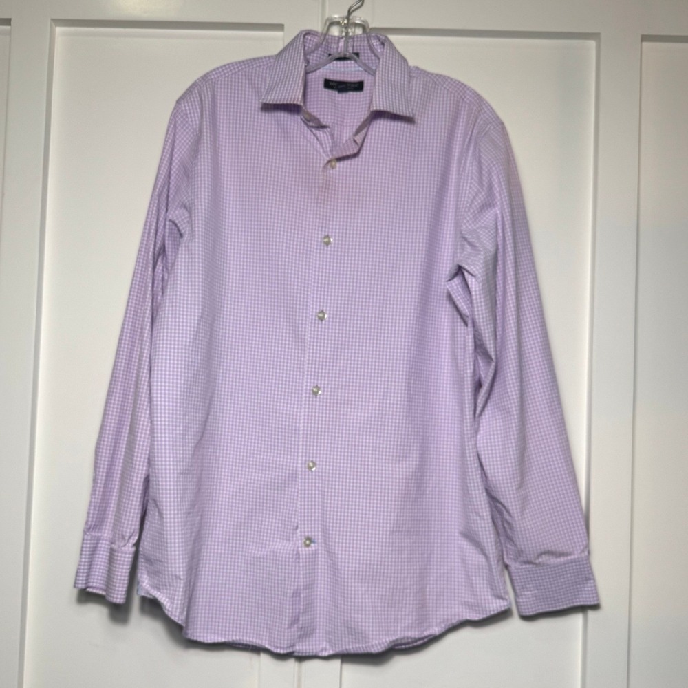 Banana Republic Grant Fit Shirt Mens Large Purple Micro Check 120s Supima Cotton